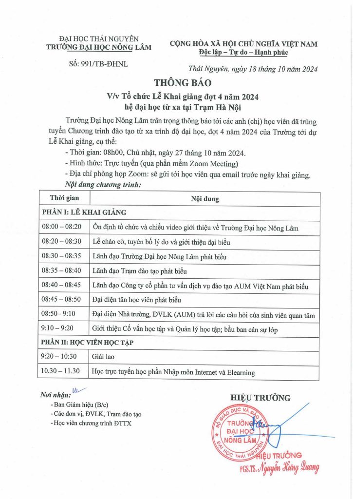Thông báo Khai giảng Hệ từ xa